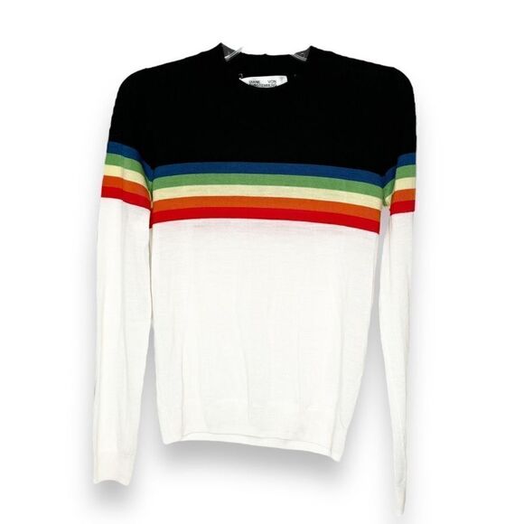 Diane von Furstenberg Multi Rainbow Merino Wool Crewneck Sweater Women’s Size S - Picture 6 of 12